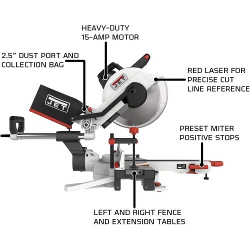  JET JMS-12X, 12-Inch Sliding Dual-Bevel Compound Miter Saw (707212)