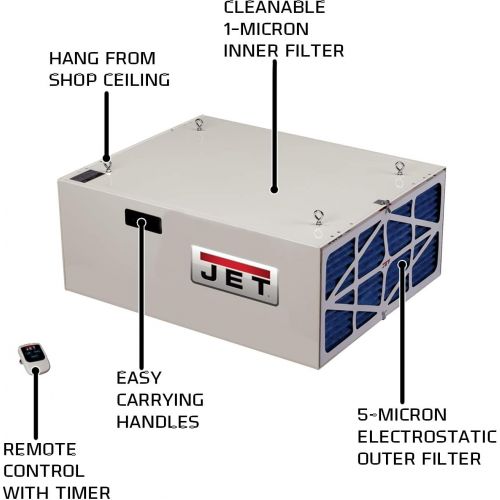  [아마존베스트]JET 708620B AFS-1000B 550/702/1044 CFM 3-Speed Air Filtration System with Remote and Electrostatic Pre-Filter