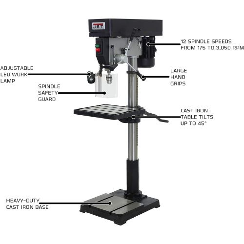  JET IDP-22, 22-Inch Step-Pulley Industrial Drill Press, 115V/230V 1PH (354301)