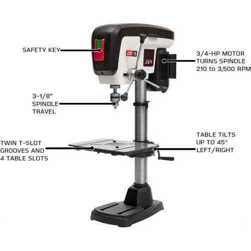  JET JDP-15B, 15-Inch Woodworking Drill Press, 115V 1PH, 3/4HP (716200)