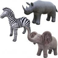 Jet Creations Elephant Rhino Zebra Inflatable Safari 3 Pack Decoration Birthday for Kids & Adults an-ERZ, Multicolor