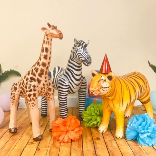  Jet Creations Safari 3 Pack Giraffe Zebra Tiger Inflatable Air Stuffed Plush Animal Great for Pool, Party Decoration Toys and Gifts, Size 32 to 40 inch, JC-GZT