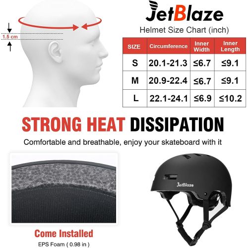  JetBlaze Skateboard Helmet, Bike Helmet, Multi-Sport Scooter Roller Skate Rollerblading Helmet for Kids, Youth, Men, Women