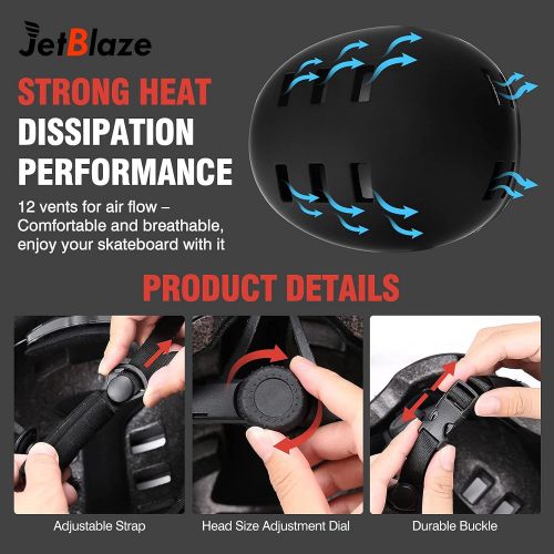  JetBlaze Skateboard Helmet, Bike Helmet, Multi-Sport Scooter Roller Skate Rollerblading Helmet for Kids, Youth, Men, Women