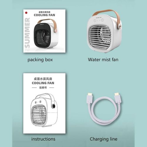  Jetamie Portable Desktop Air-Conditioning Water Mist Fan Mini Air Cooler USB Charging-Personal Cooling Fan-USB Small Desk Air Cooler Fan for Home, Office, White