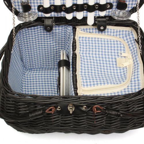  Jeteven Picnic Basket 4 Person Food Preservation Wicker Picnic Hamper Picnic Set with Flatware Ceramic Plates Wine Glasses Salt Pepper Pots for Pure Handmade