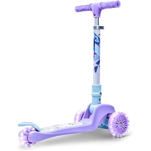  Jetson Disney Frozen 3-Wheel Kick Kids Scooter, LED Lights on Stem, Light-Up Wheels, Height-Adjustable Handlebar, Lean-To-Steer System, Easy-Folding Mechanism, Ages 3+, Purple, JFRZN-3KIK