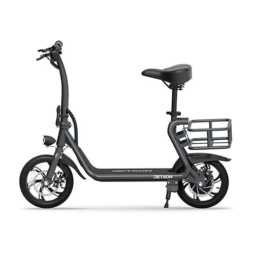  Jetson Ryder Electric Scooter, Twist Throttle, Adjustable Seat, Foldable Handlebar, Headlight, Rear Basket, 12 inch Wheels, Ages 12+