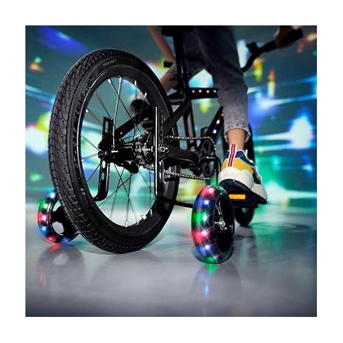  Jetson Spark Light-Up Training Wheel Accessory, Includes Motion Activated Light-Up Wheels, 4 Inch Wheels, Fits Most Bike Wheels From 12” to 20”, Steel Brackets, Ages 3+, Black, JSPARK-BLK