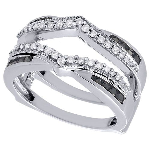  Jewelry For Less ATL 10K White Gold Round Cut Black Diamond Solitaire Engagement Ring Contour Wrap Enhancer 0.50 Cttw