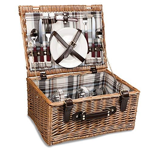  Jewels By Lux Bristol Blue Plaid English Style Willow Picnic Basket