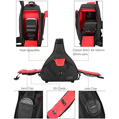  CameraVideo Bags - Camera Video Sling Shoulder Cross Body Triangle Package Bag Case Waterproof wRain Cover Men Women Soft Padded for Canon Nikon - by Jhin Stella - 1 PCs