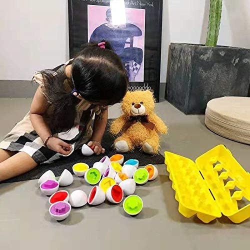  J-hong Matching Eggs-Educational Color & Shape Recognition Sorter Puzzle Skills Study Toys, for Easter Travel Game Early Learning Match Egg Set, Suitable More Than 18+ Months Toddl