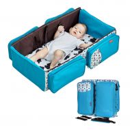 JiAmy Multipurpose Diaper Bag 3 in 1 Portable Bassinet Travel Bed Crib Change Station, (Upgraded Version) with Mosquito Net & Stroller Straps & Storage Bag, Blue