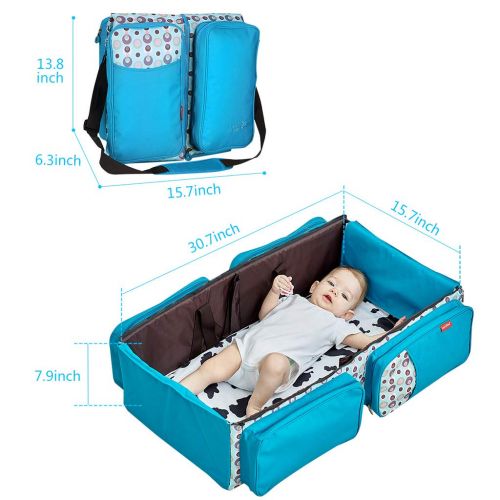  JiAmy Multipurpose Diaper Bag 3 in 1 Portable Bassinet Travel Bed Crib Change Station, (Upgraded Version) with Mosquito Net & Stroller Straps & Storage Bag, Blue