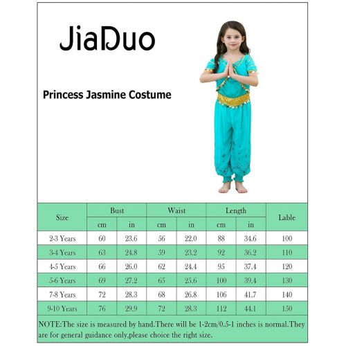  JiaDuo Princess Jasmine Costume for Girls Halloween Party Dress Up