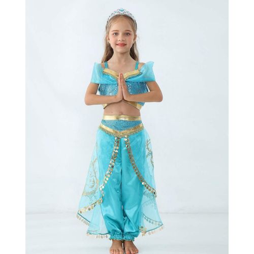  JiaDuo Girls Princess Jasmine Costume Halloween Party Dress Up