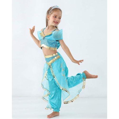  JiaDuo Girls Princess Jasmine Costume Halloween Party Dress Up