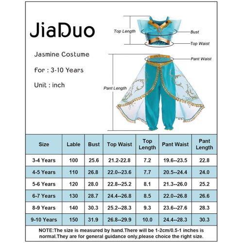  JiaDuo Girls Princess Jasmine Costume Halloween Party Dress Up