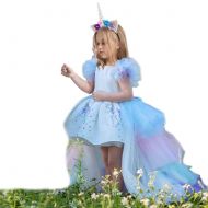 JiaDuo Girls Unicorn Dress Party Costume, Rainbow Tutu Train & Unicorn Headband