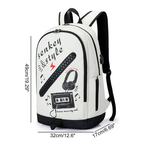  JiaYou Unisex Boy Girl USB Port Sport Bag School Student Computer Backpack for Fit 15.6 inches (25L, 2#White)