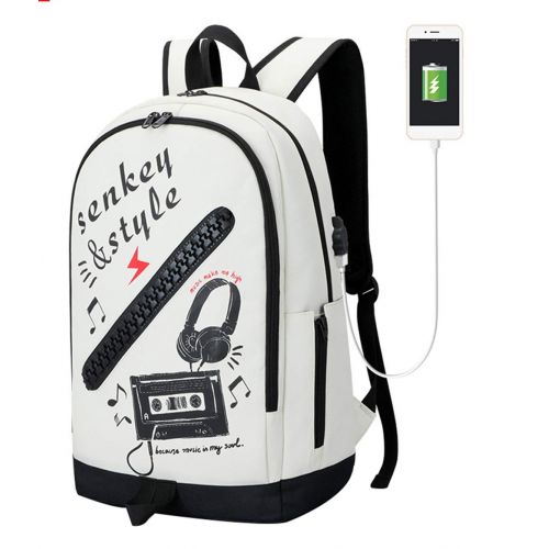  JiaYou Unisex Boy Girl USB Port Sport Bag School Student Computer Backpack for Fit 15.6 inches (25L, 2#White)