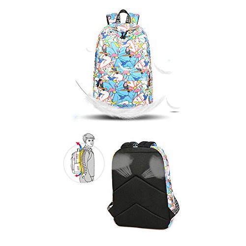  JiaYou Casual Canvas 17L Girl School Bag Rucksack Backpack (17L, Blue Flower B)
