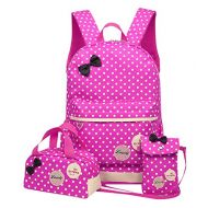 JiaYou Girl 13.5L Dot Printed Lunch Bag Purse School Bag Backpack 3 Sets (13.5L, Rose)