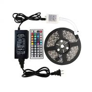 Jiaderui Waterproof RGB LED Strip Lights, with 44 Key RGB Remote Controller + 12Volt 5A Power Supply, SMD5050 300LED 16.4ft Flexible LED Light Strip Kit for Cabinet Kitchen Bedroom