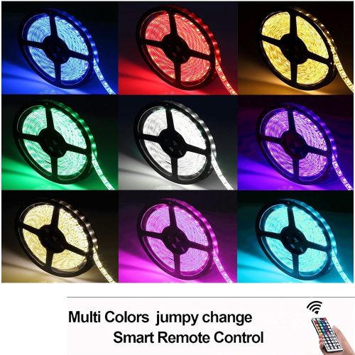  Jiaderui Waterproof RGB LED Strip Lights, with 44 Key RGB Remote Controller + 12Volt 5A Power Supply, SMD5050 300LED 16.4ft Flexible LED Light Strip Kit for Cabinet Kitchen Bedroom