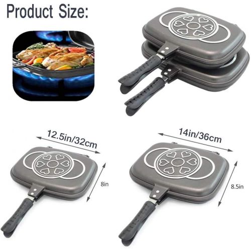  [아마존베스트]Jialixing New Double-sided Portable BBQ Grill Pan Non-Stick Coating Omelette Pan Flip Pan Square Jumbo Cookware Anti-scalding Handle Skillet Cast Grill Frittata Pan for Indoor and Outdoor Co