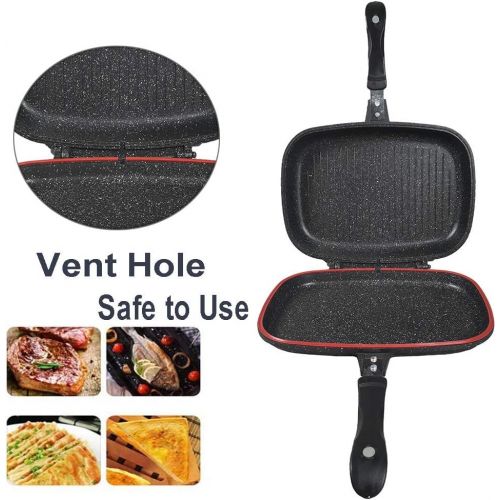  [아마존베스트]Jialixing New Double-sided Portable BBQ Grill Pan Non-Stick Coating Omelette Pan Flip Pan Square Jumbo Cookware Anti-scalding Handle Skillet Cast Grill Frittata Pan for Indoor and Outdoor Co