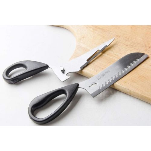  Jiansheng Scissors, Kitchen Scissors, Household Detachable Stainless Steel Scissors, Chicken Bone Scissors, Bottle Opener, Paring Knife, Black 23.58.5cm (Color : Black, Size : 23.58.5cm)