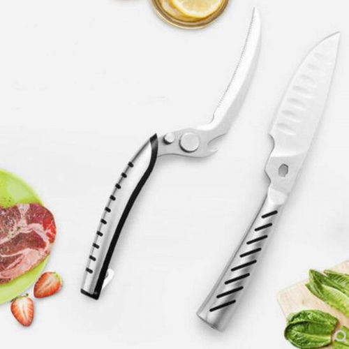  Jiansheng Scissors, Kitchen Scissors Stainless Steel Strong Chicken Bone Cut Fish Cut Meat And Vegetables Multi-functional Detachable, Silver, Length 26cm (Color : Silver, Size : 26cm)