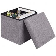 JiatuA Foldable Storage Ottoman Square Cube Foot Rest Stool/Seat Folding Seat Bench & Footrest Linen Fabric Ottomans Bench Coffee Table Puppy Step for Bedroom, Living Room, Entranc