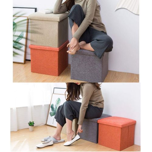  JiatuA Foldable Storage Ottoman Square Cube Foot Rest Stool/Seat Folding Seat Bench & Footrest Linen Fabric Ottomans Bench Coffee Table Puppy Step for Bedroom, Living Room, Entranc