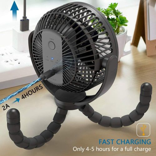  [아마존베스트]Unbrand 5000mAh Rechargeable Battery Powered Clip Fan with Flexible Tripod, Super Quiet, 3 Speed, 360° Rotatable, Portable Handheld USB Clip on Fan for Room Cart Stroller Bike Car Seat Cam