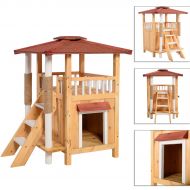 Jikkolumlukka Indoor Cat House Outdoor Pet Shelter Roof Condo Wood Steps Balcony Puppy Stairs