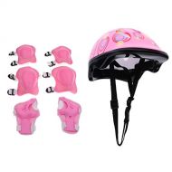 Jili Online 7 Pieces Kids Child Multi-Sport Helmet With Knee Pads Elbow Wrist Protection Set for Skateboard Cycling Skate Scooter - Pink