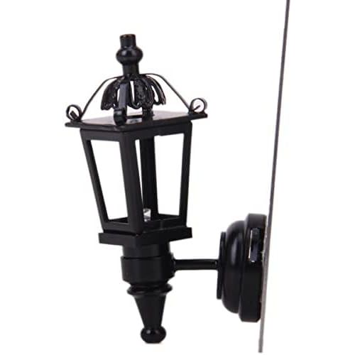  Jili Online 1/12Scale Dollhouse Miniature Vintage LED Wall Lamp with Battery Black Metal