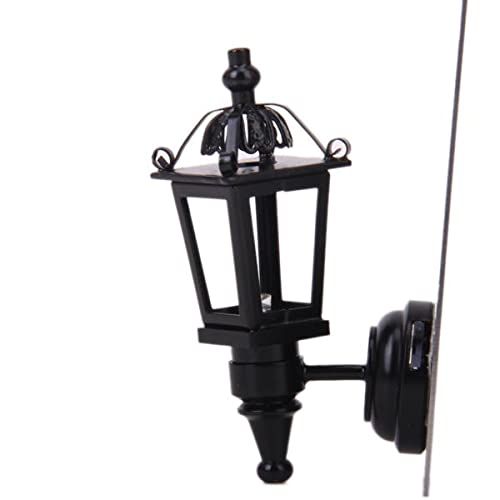  Jili Online 1/12Scale Dollhouse Miniature Vintage LED Wall Lamp with Battery Black Metal