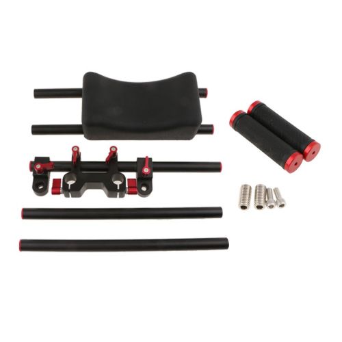  Jili Online CameraCamcorder Mount Slider w Rubber Shoulder Pad Dual-hand Handgrip Red