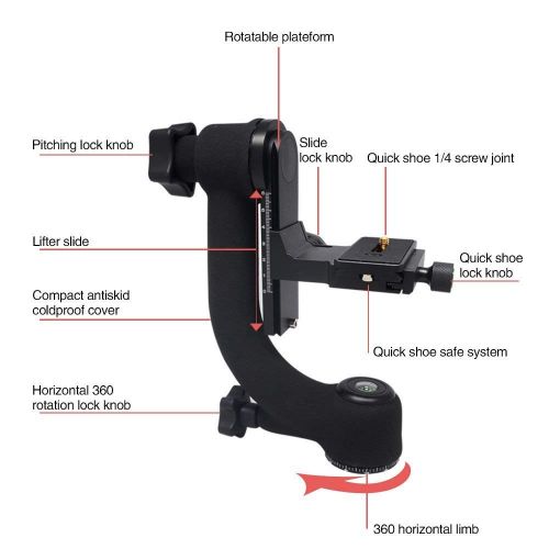  Jili Online Heavy Duty Gimbal Tripod Head Horizontal Mount with Lockout Knob QR Black