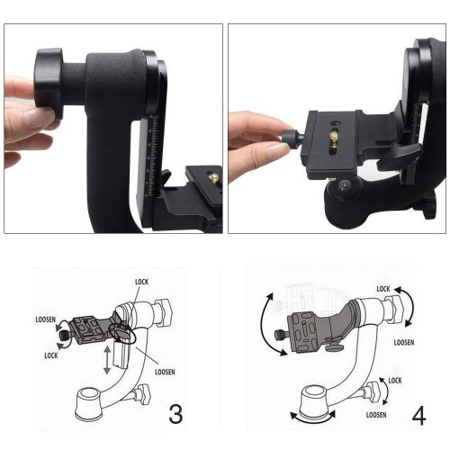  Jili Online Heavy Duty Gimbal Tripod Head Horizontal Mount with Lockout Knob QR Black