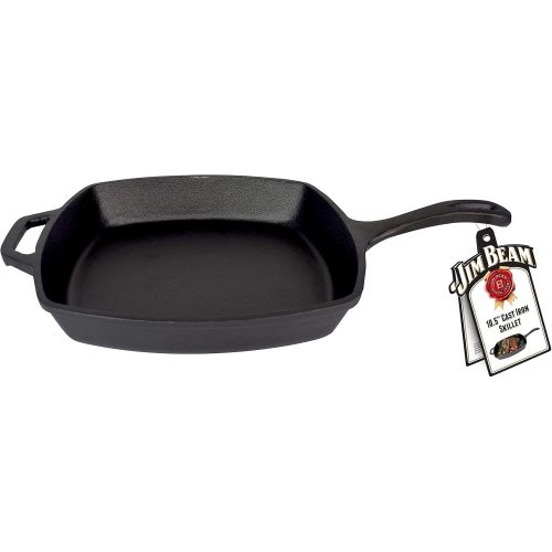  Jim Beam JB0217 10.5 Pre Seasoned Cast Iron Square Skillet for Grill, Gas, Oven, Electric, Induction and Glass, Black