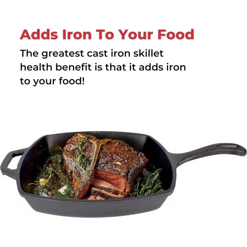  Jim Beam JB0217 10.5 Pre Seasoned Cast Iron Square Skillet for Grill, Gas, Oven, Electric, Induction and Glass, Black