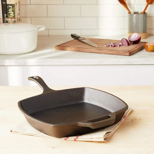  Jim Beam JB0217 10.5 Pre Seasoned Cast Iron Square Skillet for Grill, Gas, Oven, Electric, Induction and Glass, Black