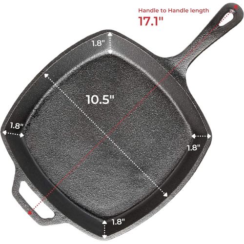  Jim Beam JB0217 10.5 Pre Seasoned Cast Iron Square Skillet for Grill, Gas, Oven, Electric, Induction and Glass, Black