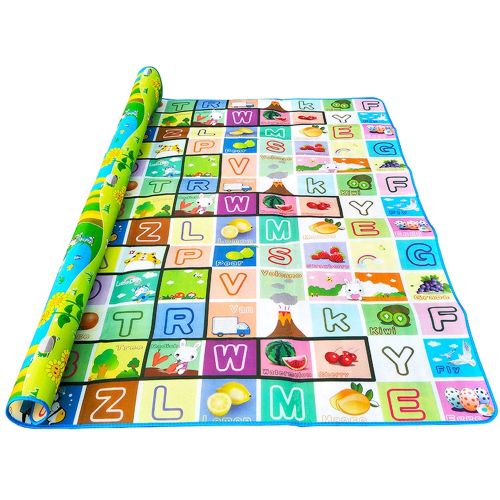  Jim-Hugh Baby Crawling Play Mat 21.8 Meter Pad Double-Side Fruit Letters and Happy Farm Toys Playmat Kids Carpet Game