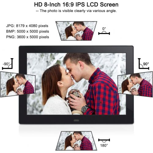  [아마존베스트]Jimwey Digital Photo Frame 8 Inch 16:9 IPS Display Electronic Picture Frame 1080P High Resolution Advertising Machine with Video Player, Calendar, Alarm, Auto Power ON/Off, Remote Control